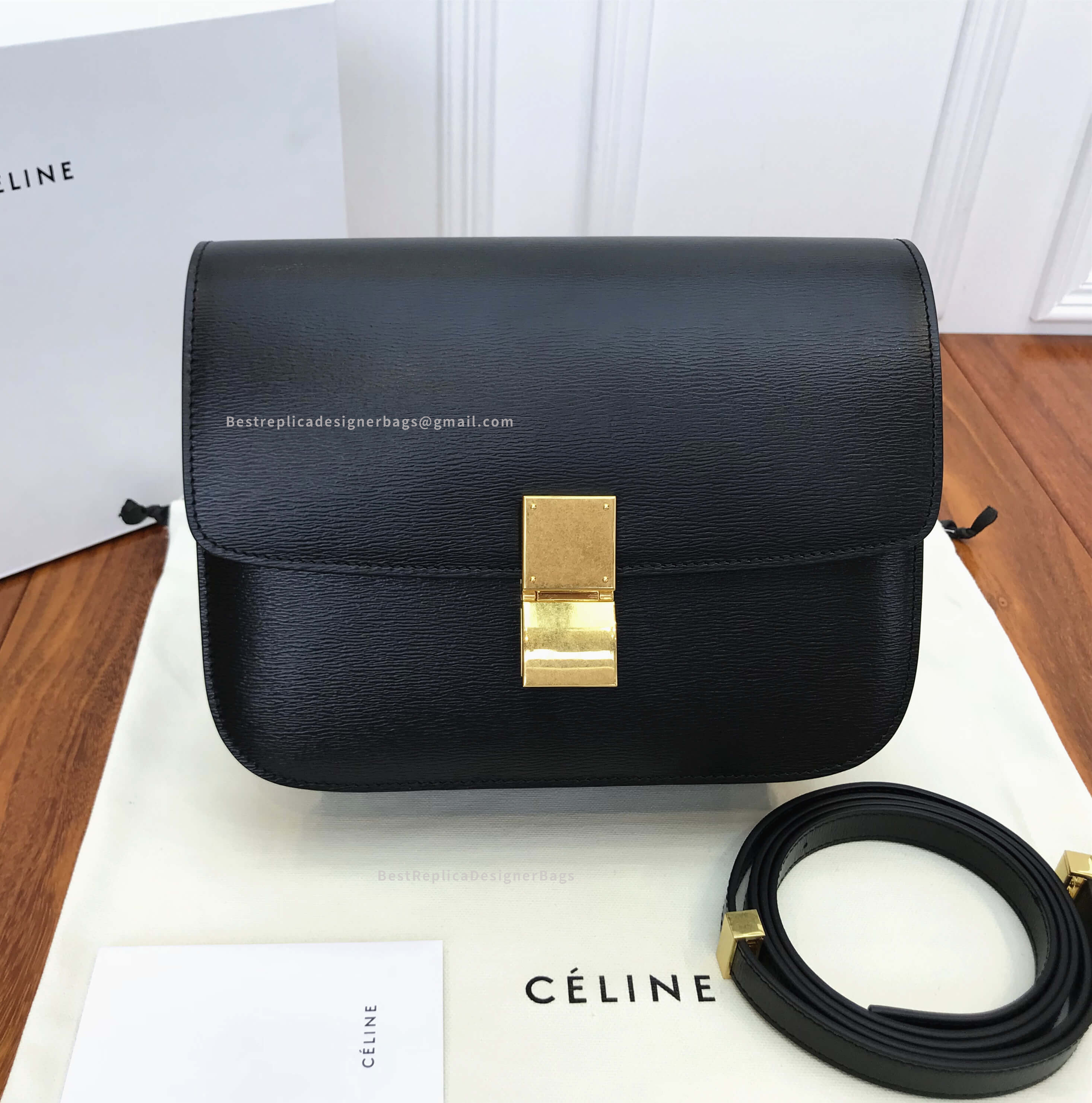 Celine Medium Classic Box Bag Black Calfskin